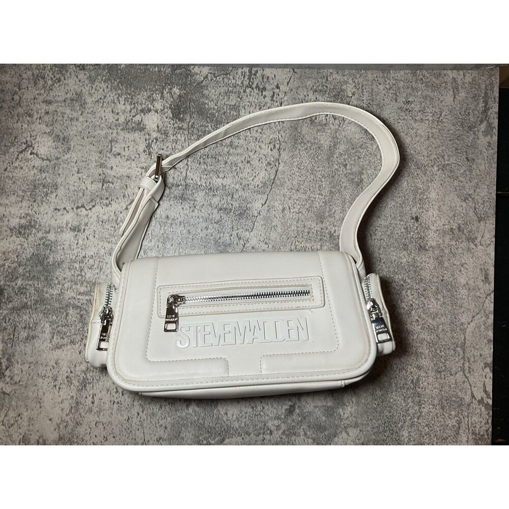 Steve Madden White Shoulder Bag Small Pockets Zip Flap Y2K Style Tj Maxx